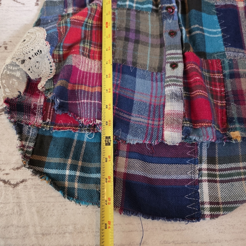 Free People We The Free Lost In Plaid Patchwork Flannel Top Size XS - Picture 8 of 13